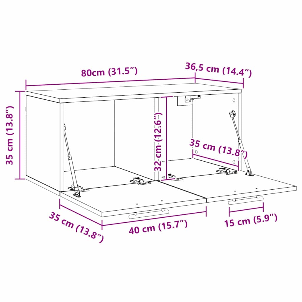 Armário de Parede carvalho artisiano 80 x 36.5 x 35 cm