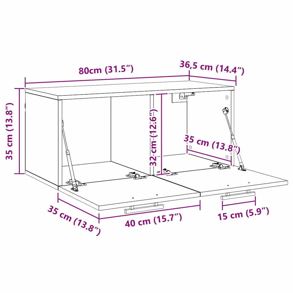 Armário de Parede carvalho artisiano 80 x 36.5 x 35 cm