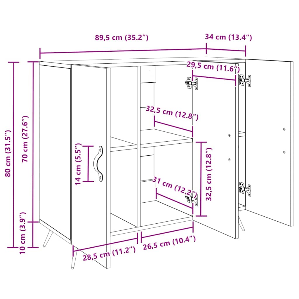 Buffet Castanho 90 x 34 x 80 cm Madeira processada