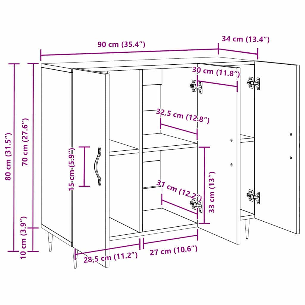 Buffet Castanho 90 x 34 x 80 cm Madeira processada