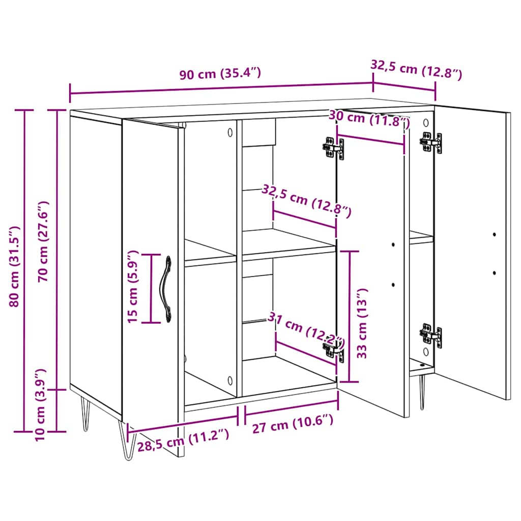 Buffet carvalho artisiano 90 x 34 x 80 cm Madeira processada