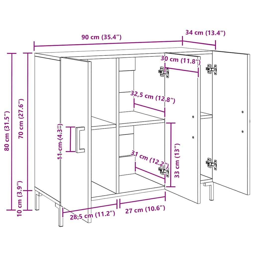Buffet Preto 90 x 34 x 80 cm Madeira processada