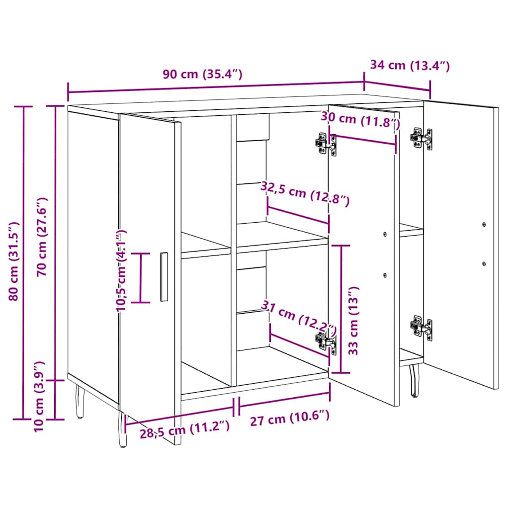 Buffet Preto 90 x 34 x 80 cm Madeira processada