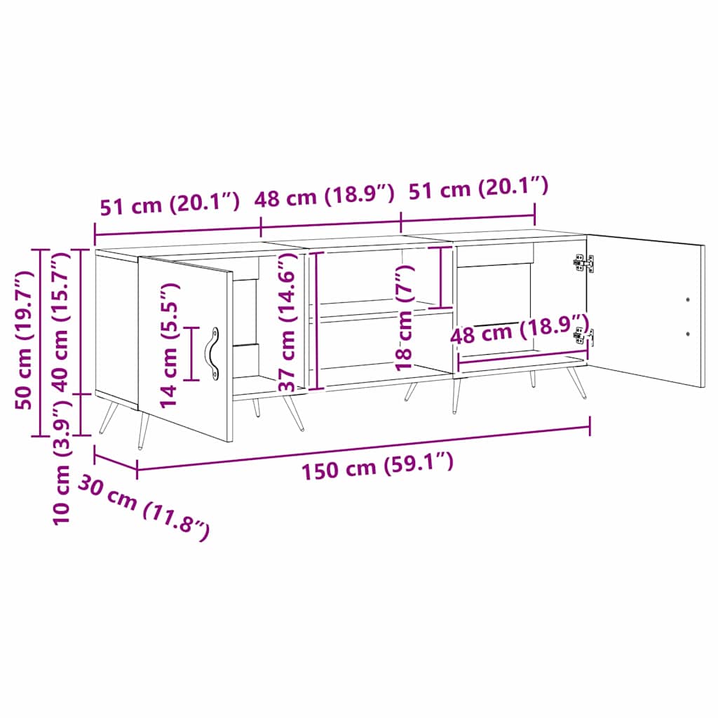 Gabinete para TV Carvalho preto 150 x 30 x 50 cm