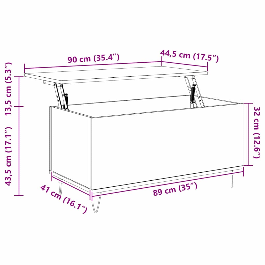 Mesa de centro Carvalho preto 90 x 44.5 x 45 cm