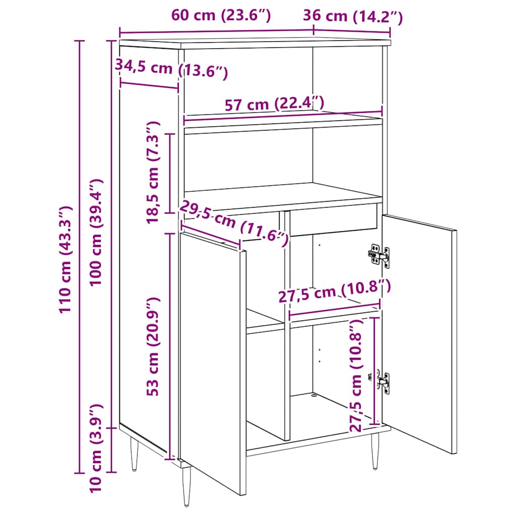 Buffê Preto 60 x 36 x 110 cm Madeira processada