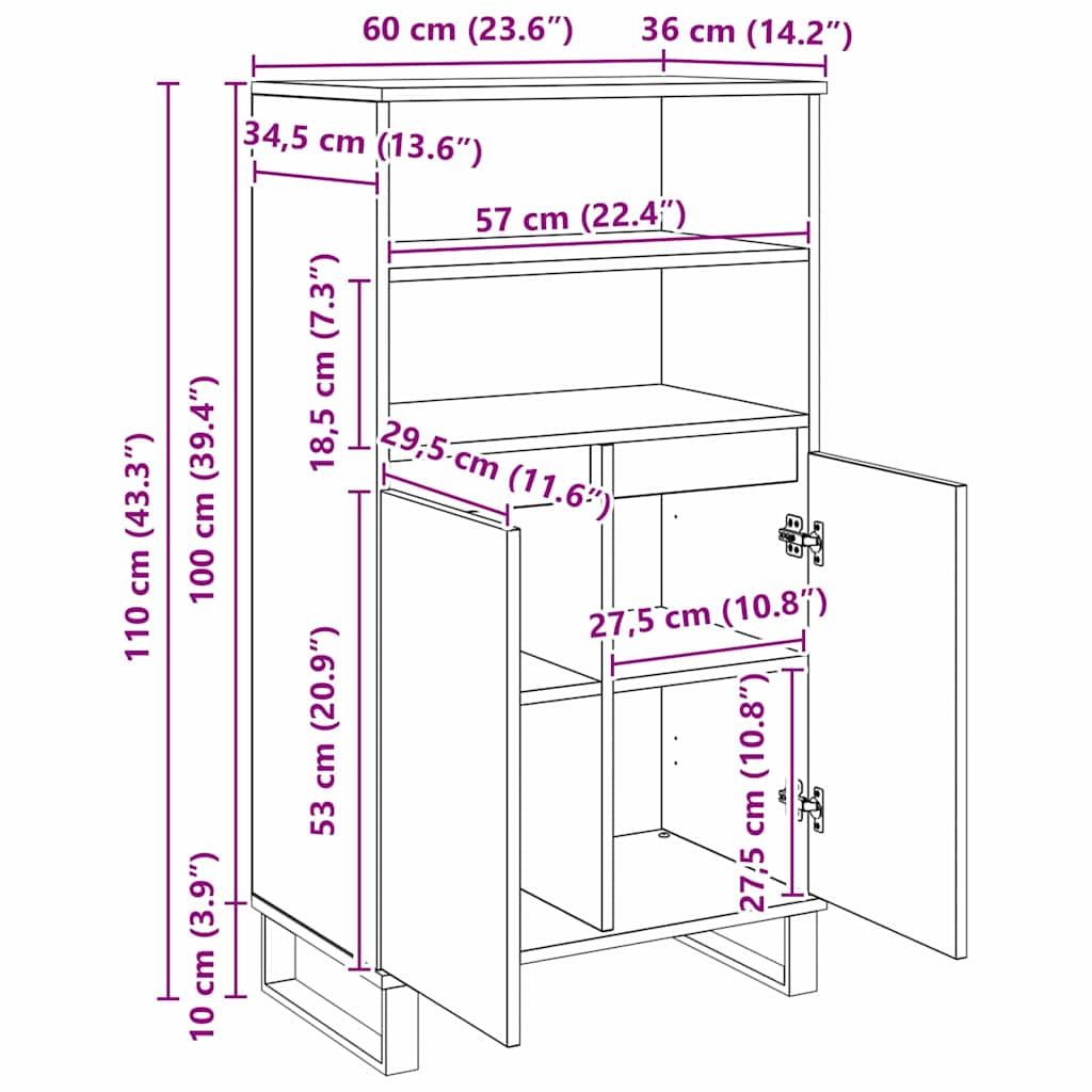 Buffê Preto 60 x 36 x 110 cm Madeira processada