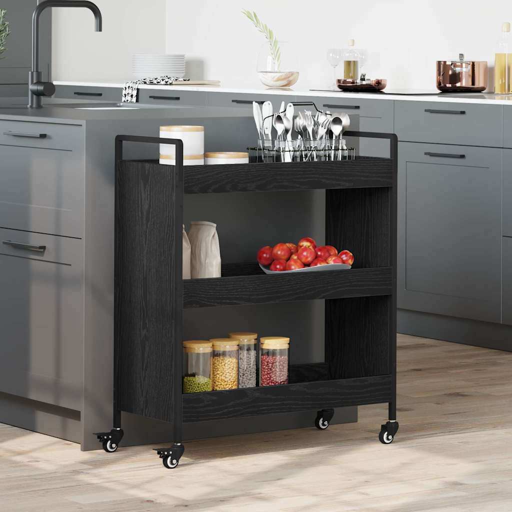Carrinho de Cozinha Manual Carvalho preto 70 x 30 x 82 cm