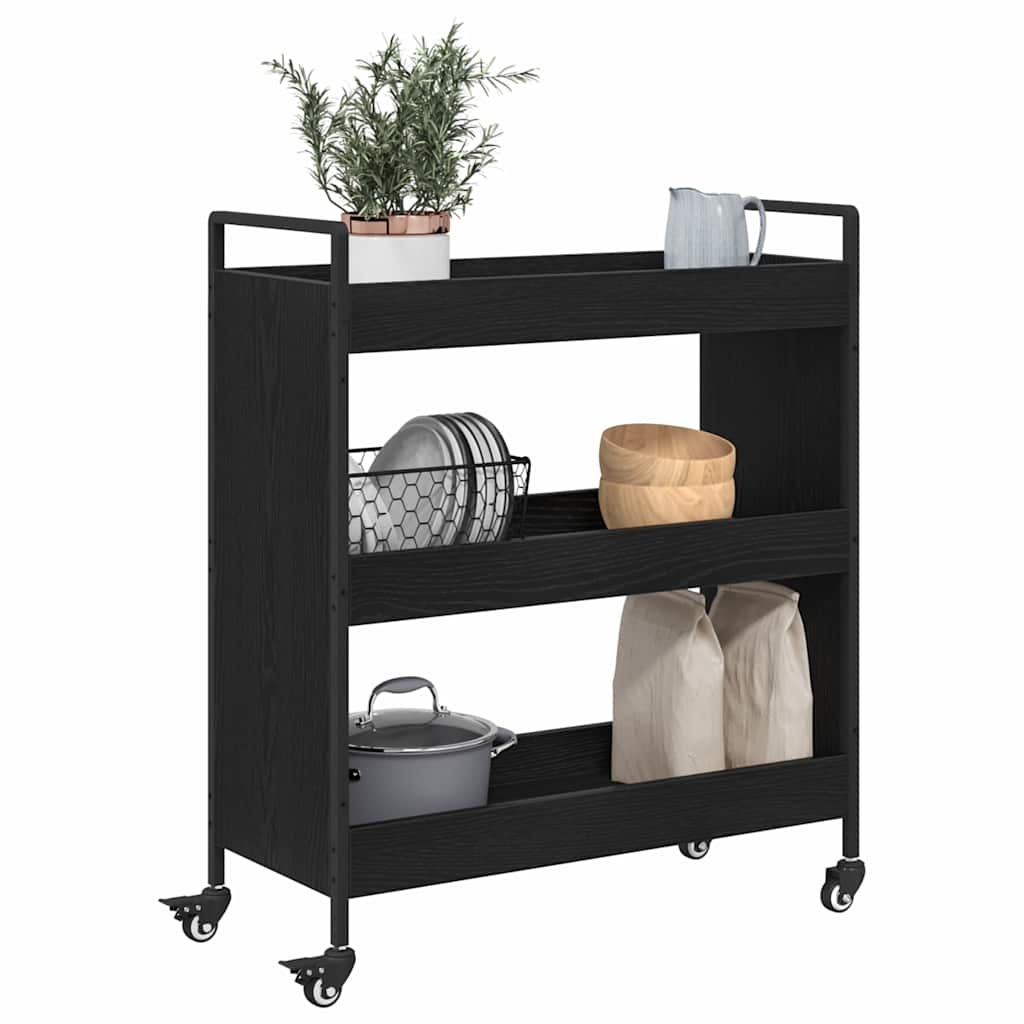 Carrinho de Cozinha Manual Carvalho preto 70 x 30 x 82 cm