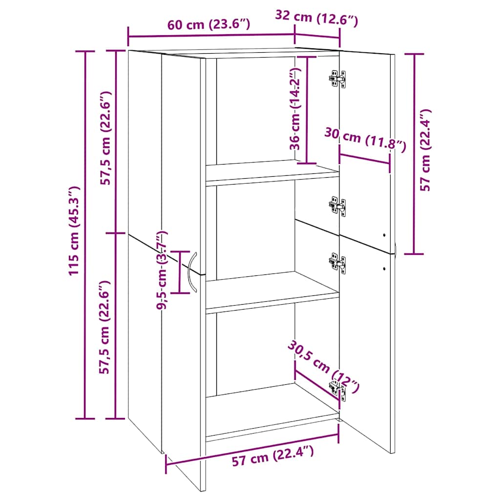 Armário de Escritório com porta Madeira antiga 60 x 32 x 115 cm
