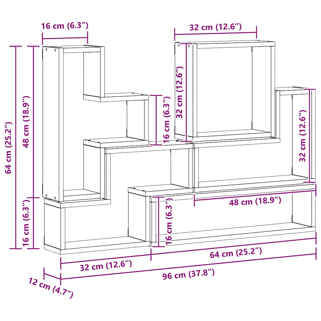 Cubo de Parede com prateleira Madeira antiga 96 x 12 x 64 cm