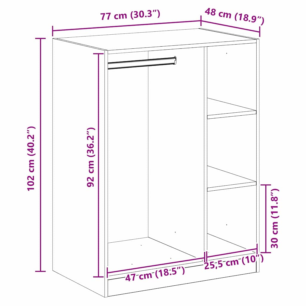 Guarda-roupa com prateleira carvalho artisiano 77 x 48 x 102 cm