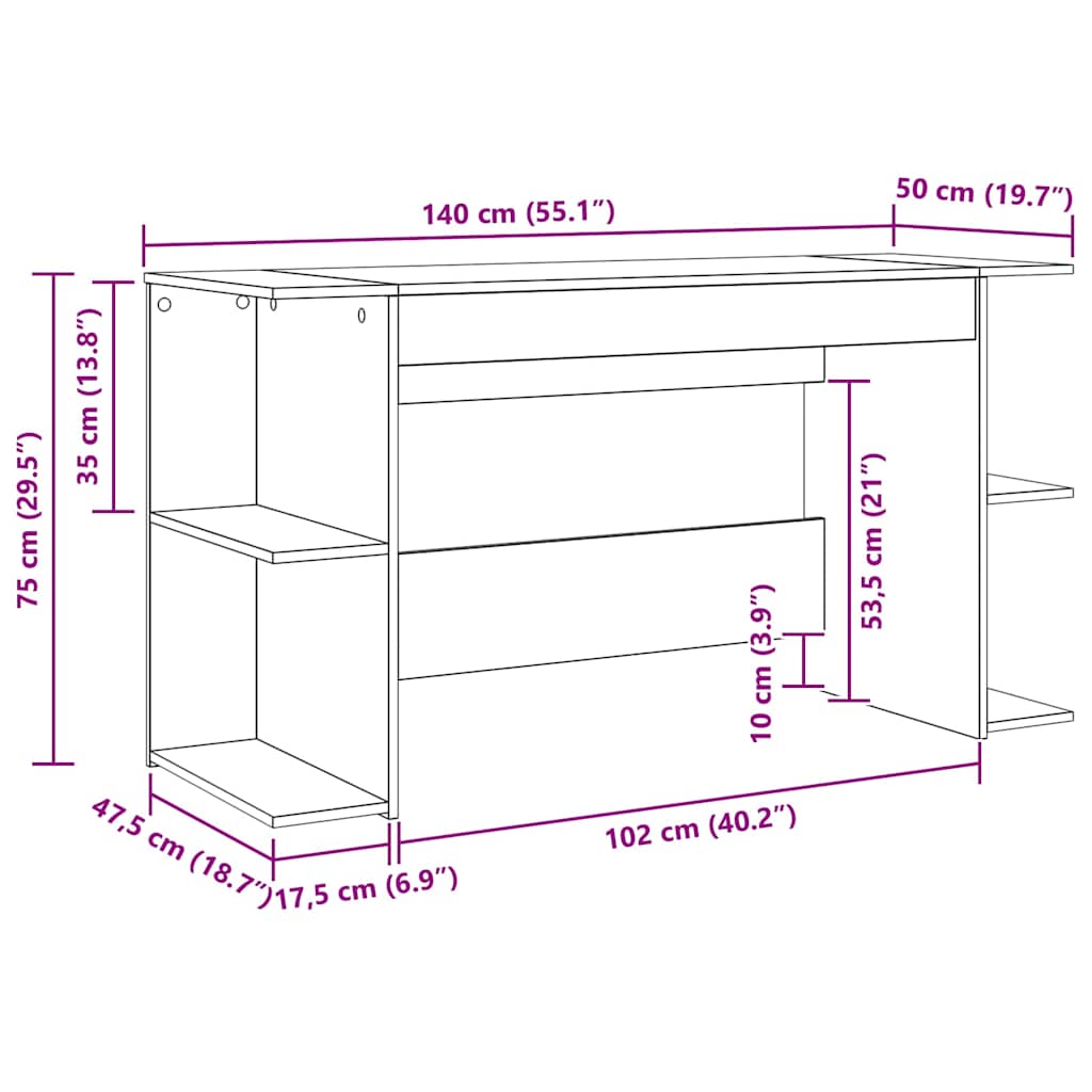 Mesa Outros Carvalho preto 140 x 50 x 75 cm Madeira processada