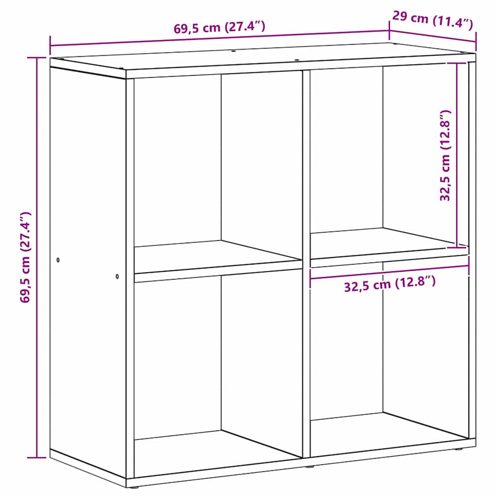 Gabinete de Livros Carvalho preto 69,5 x 29 x 69,5 cm
