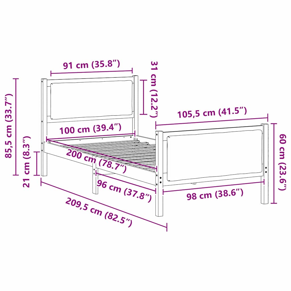 Estrutura da Cama Cinzento-claro 120 x 200 cm tecido