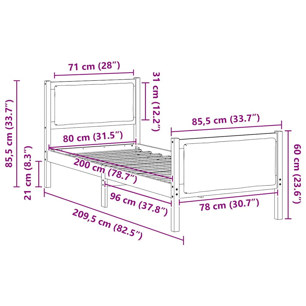 Estrutura da Cama Cinzento-claro 120 x 200 cm tecido