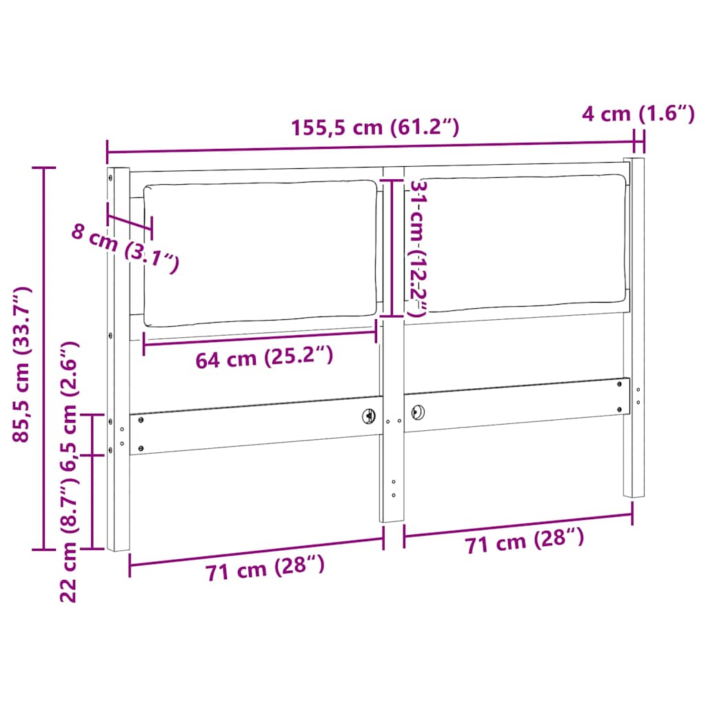 Cabeceira Outros Castanho 75 cm Madeira de pinho maciça