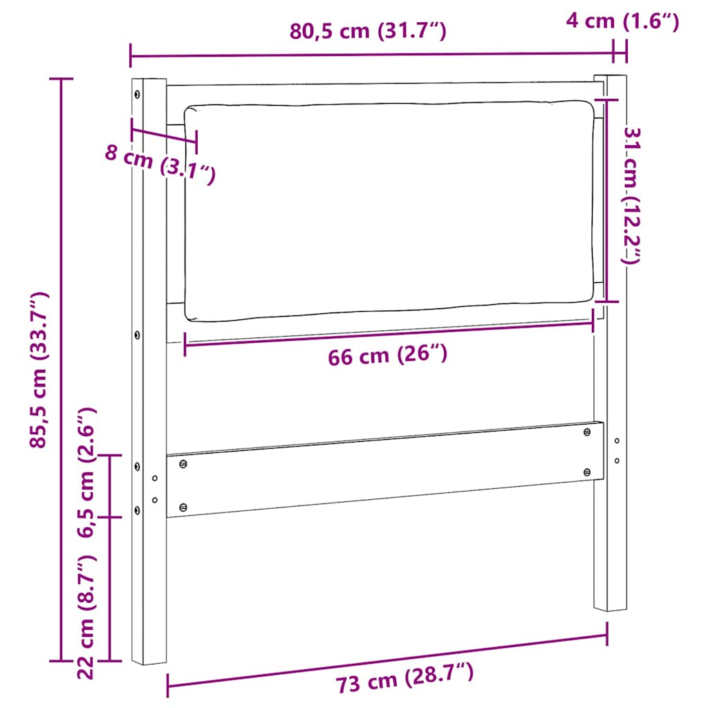 Cabeceira Outros Castanho 75 cm Madeira de pinho maciça