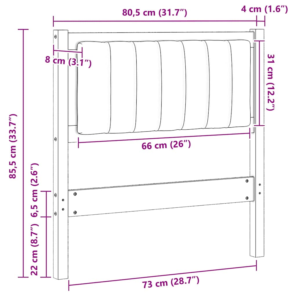 Cabeceira estofada com cabeceira Branco 75 cm