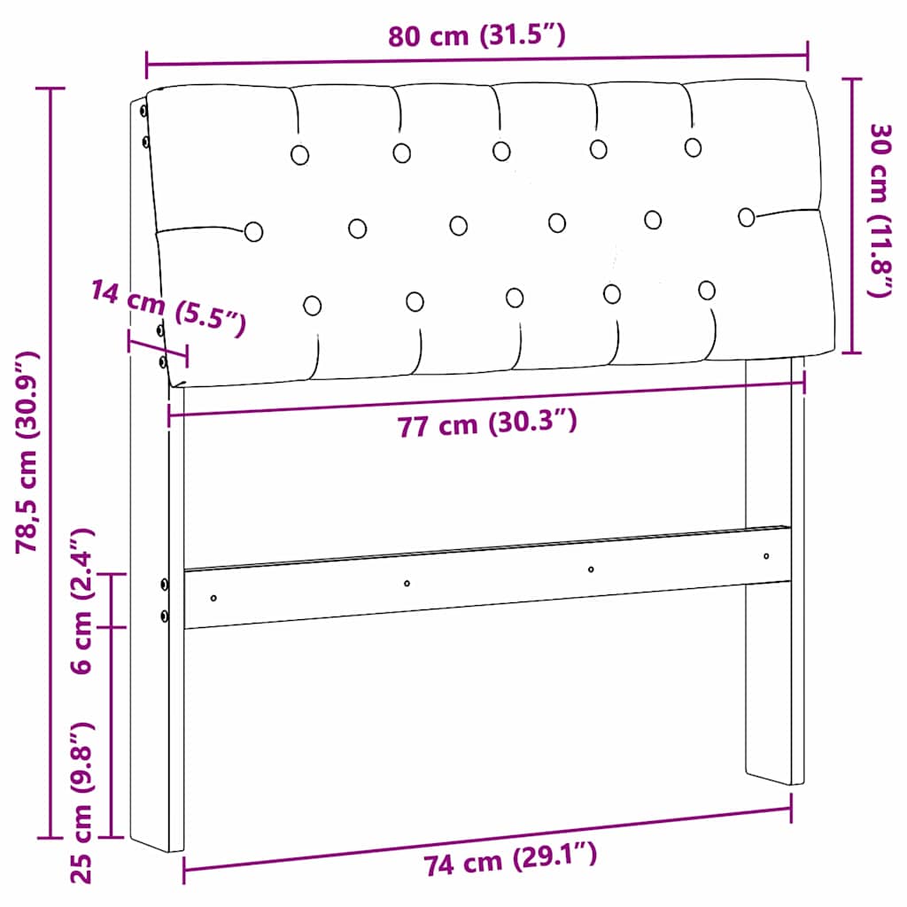 Cabeceira estofada Cinzento-claro 75 cm