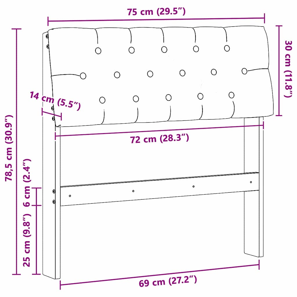 Cabeceira estofada Cinzento-claro 75 cm