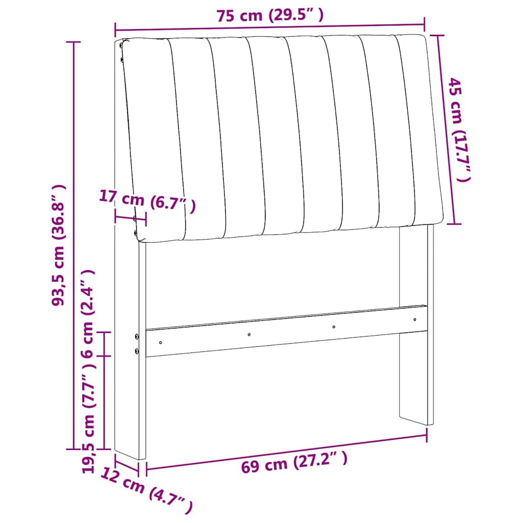 Cabeceira estofada Cinzento-claro 75 cm