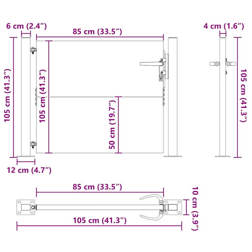 Portão de Jardim Preto 100 x 100 cm Aço com Revestimento em Pó