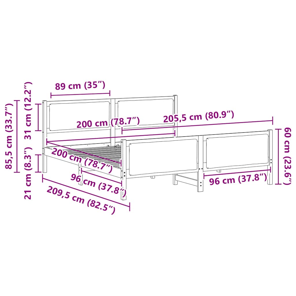 Estrutura da Cama Cinzento-claro 120 x 200 cm tecido