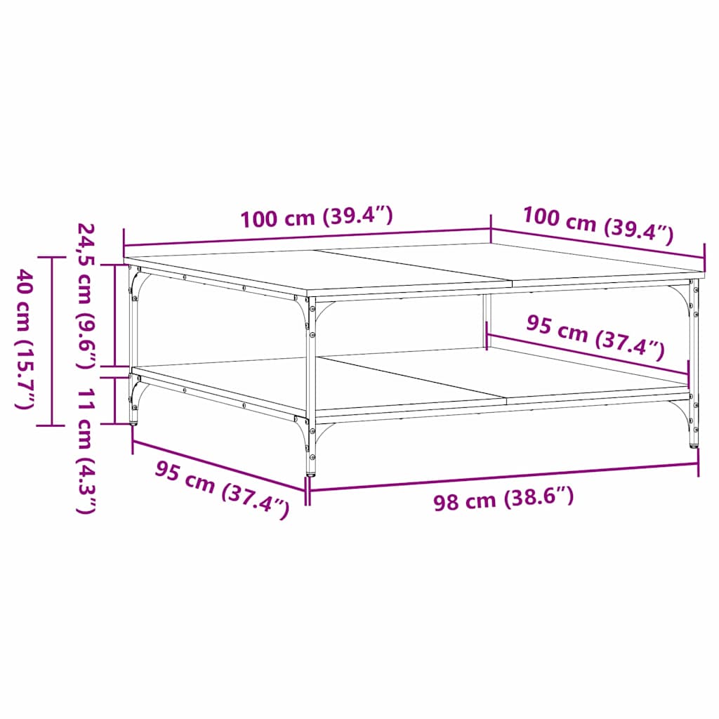 Mesa de centro carvalho artisiano 100 x 100 x 40 cm