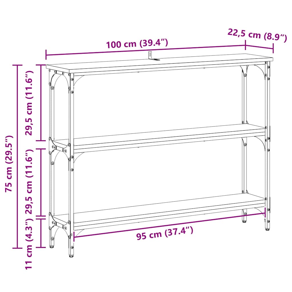 Aparador com prateleira Carvalho preto 100 x 22.5 x 75 cm