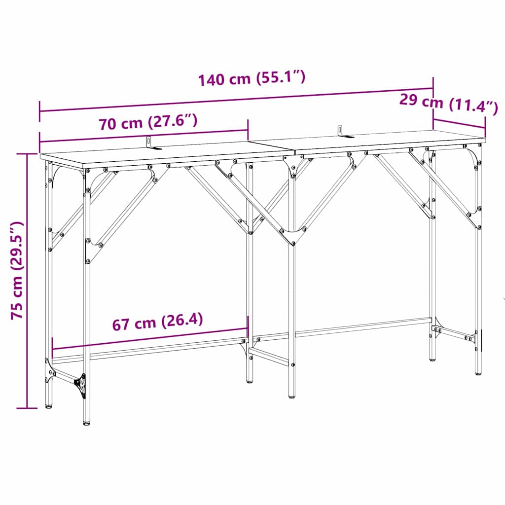 Aparador Carvalho preto 140 x 29 x 75 cm Madeira processada