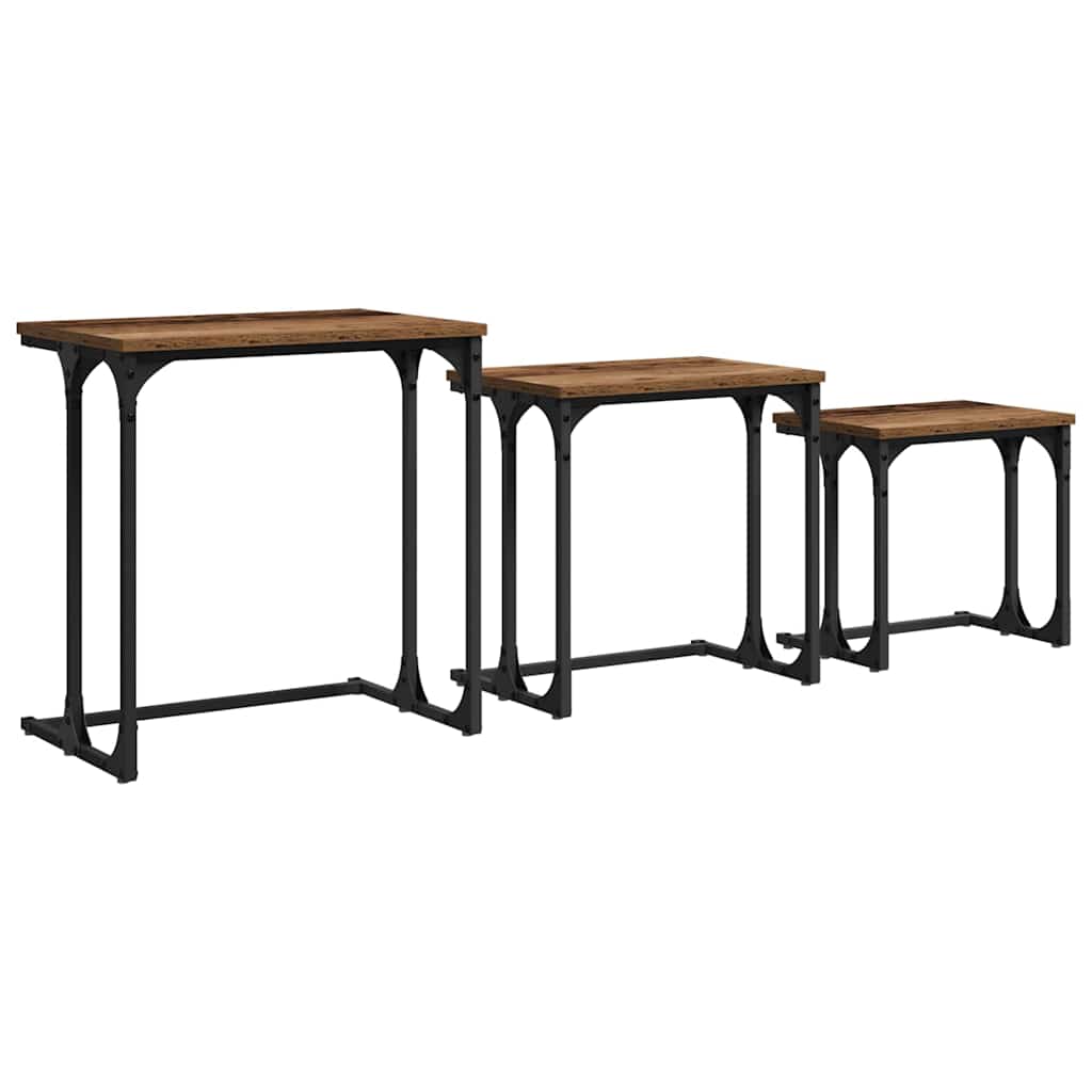 Mesa de Café Empilhável 3 pcs Madeira antiga 50.5 x 35 x 53 cm