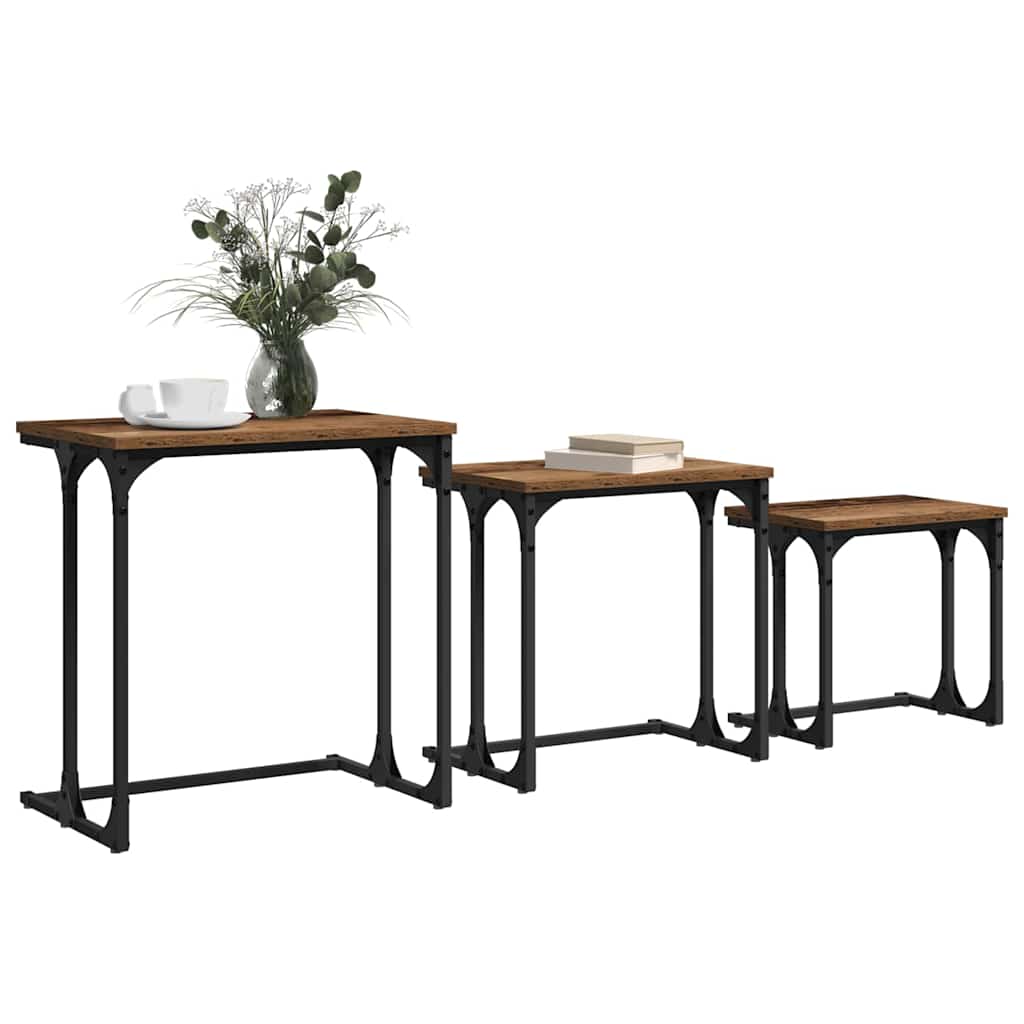 Mesa de Café Empilhável 3 pcs Madeira antiga 50.5 x 35 x 53 cm