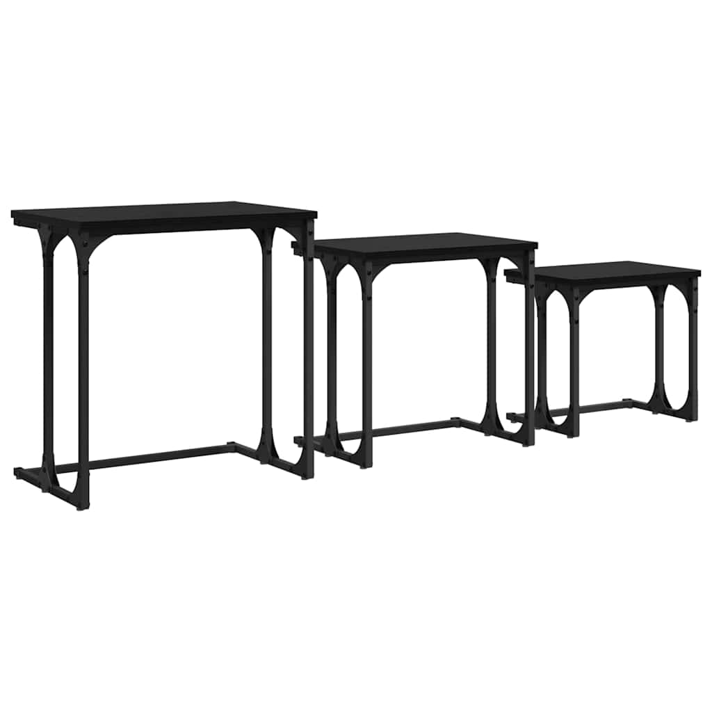 Mesa de Café Empilhável 3 pcs Carvalho preto 50.5 x 35 x 53 cm
