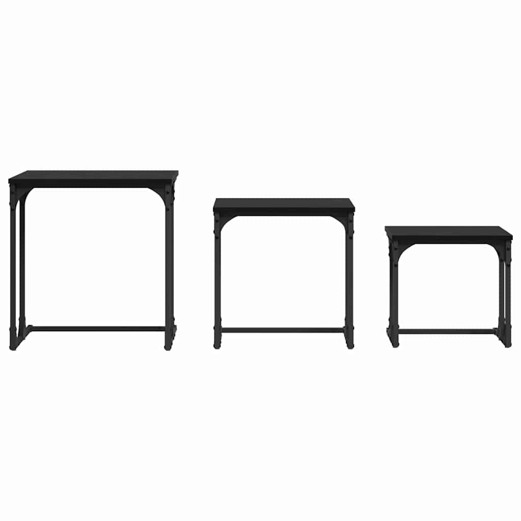 Mesa de Café Empilhável 3 pcs Carvalho preto 50.5 x 35 x 53 cm