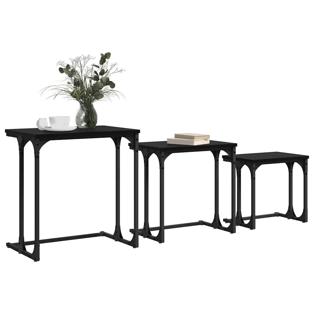 Mesa de Café Empilhável 3 pcs Carvalho preto 50.5 x 35 x 53 cm
