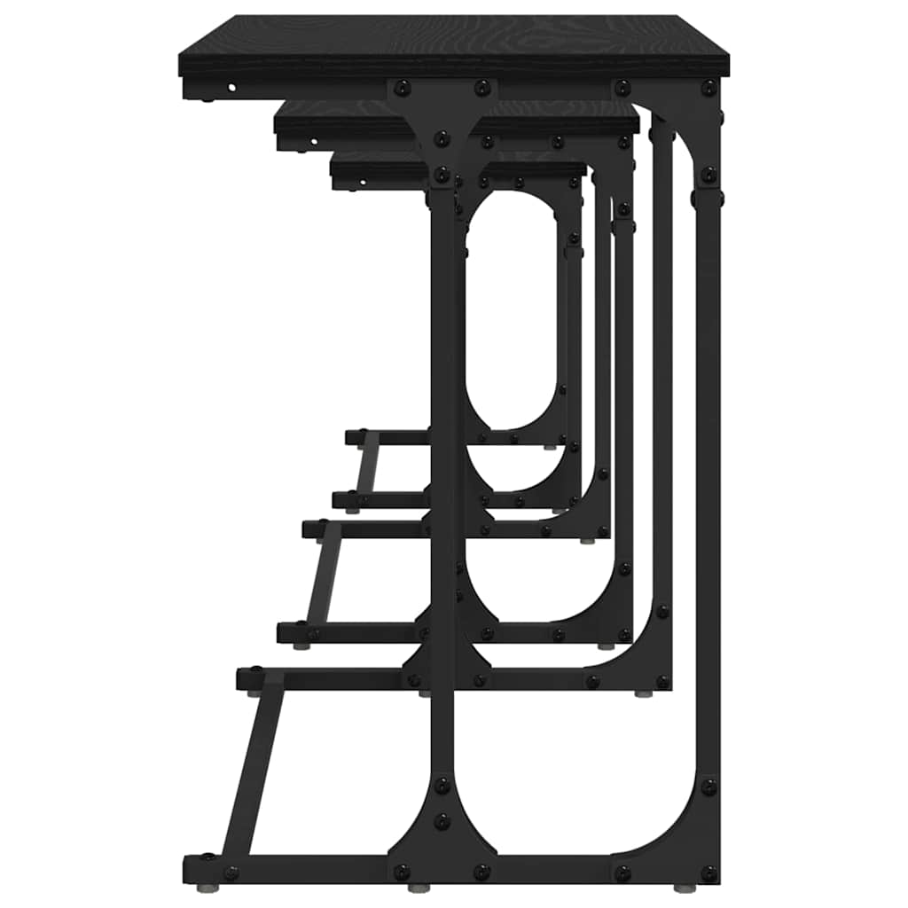Mesa de Café Empilhável 3 pcs Carvalho preto 50.5 x 35 x 53 cm