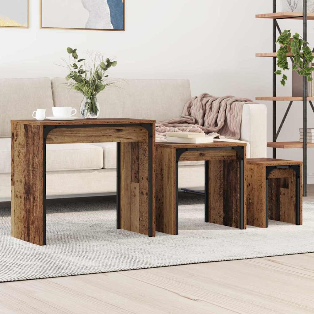 Mesa de Café Empilhável 3 pcs Madeira antiga 60 x 35 x 56 cm