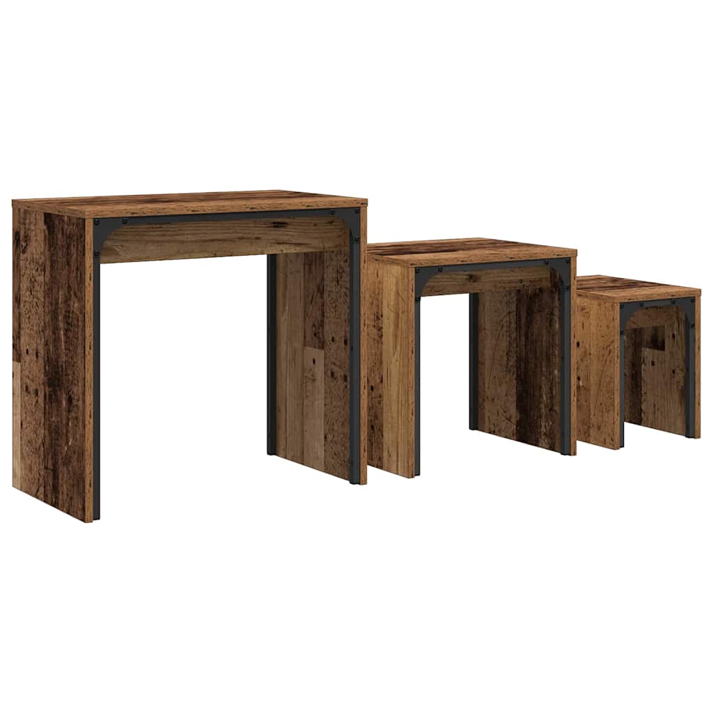 Mesa de Café Empilhável 3 pcs Madeira antiga 60 x 35 x 56 cm