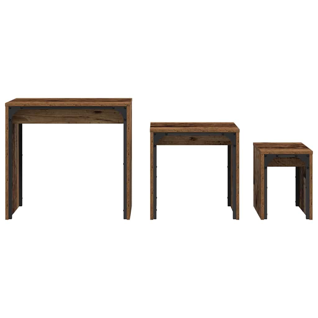 Mesa de Café Empilhável 3 pcs Madeira antiga 60 x 35 x 56 cm