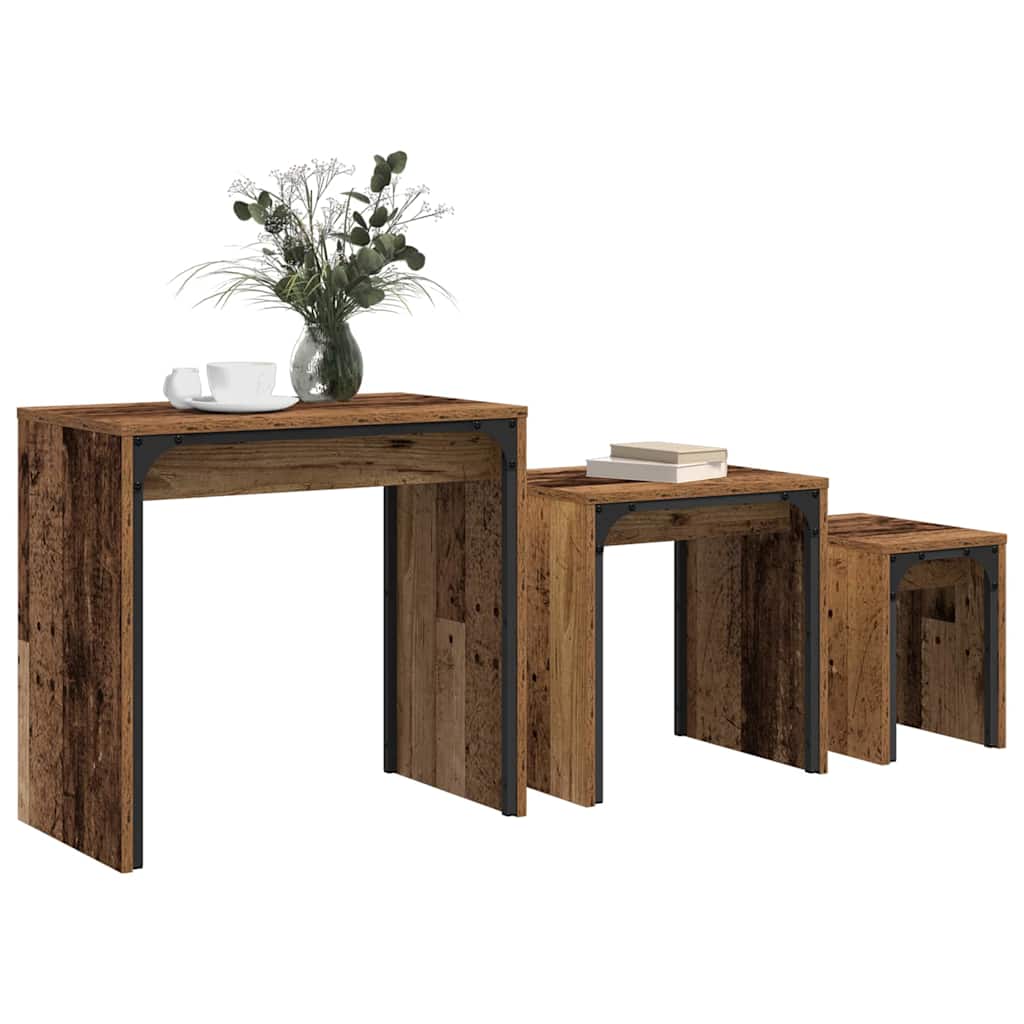Mesa de Café Empilhável 3 pcs Madeira antiga 60 x 35 x 56 cm