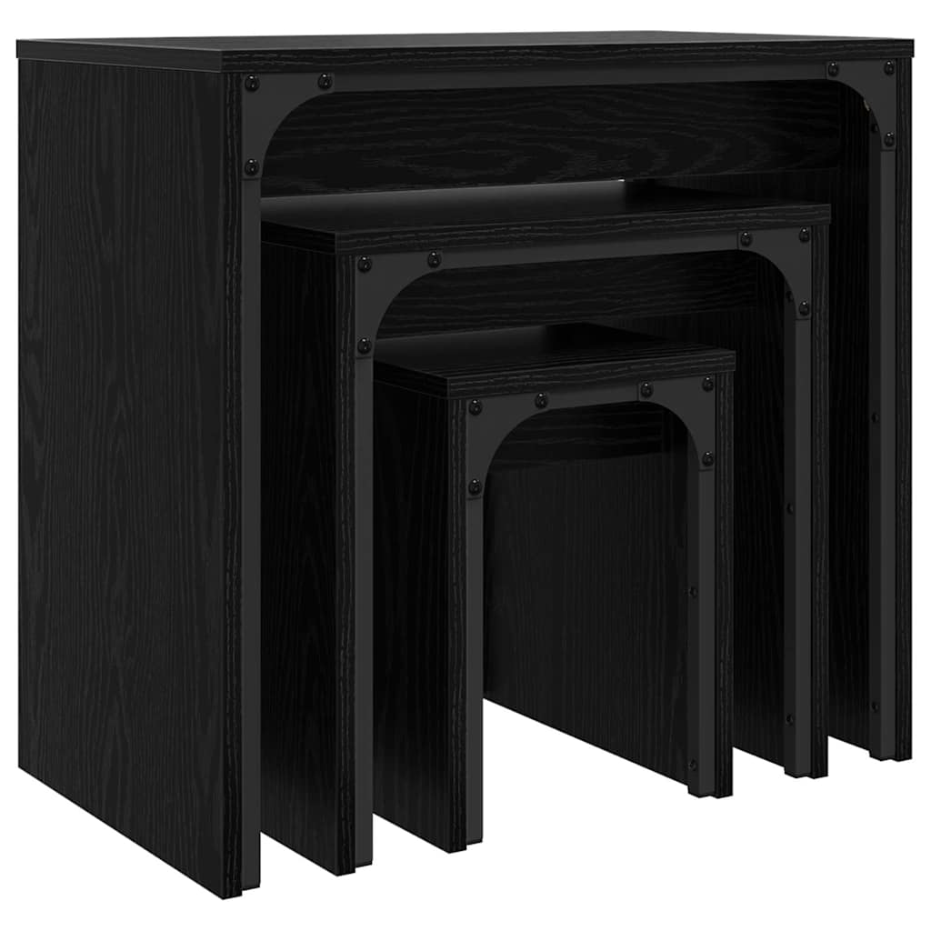 Mesa de Café Empilhável 3 pcs Carvalho preto 60 x 35 x 56 cm