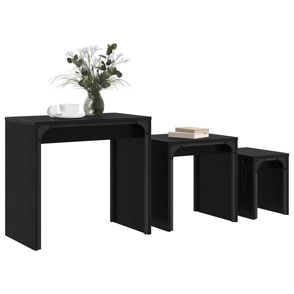 Mesa de Café Empilhável 3 pcs Carvalho preto 60 x 35 x 56 cm