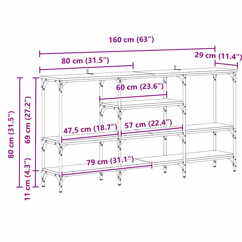 Aparador carvalho artisiano 160 x 29 x 80 cm Madeira processada