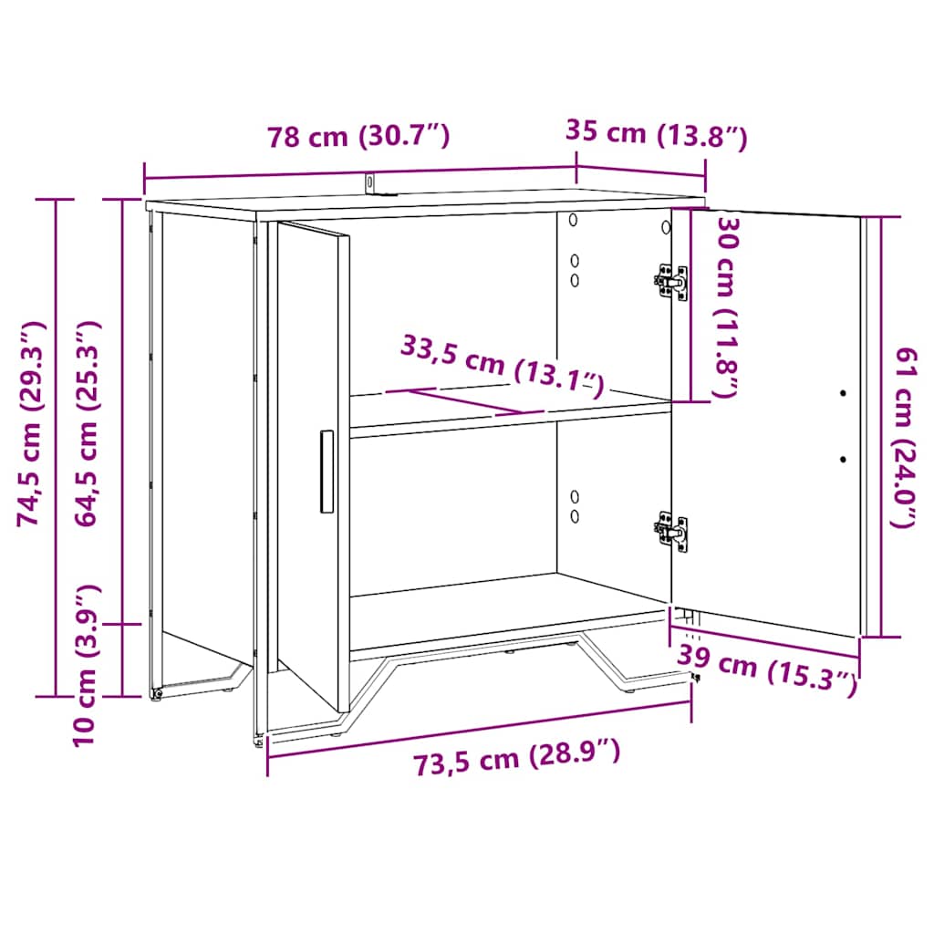 Buffet Castanho 78 x 35.5 x 74.5 cm Madeira processada