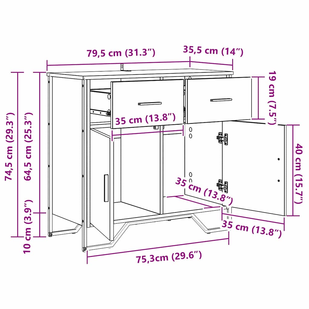 Buffet com gaveta carvalho artisiano 79.5 x 35.5 x 74.5 cm