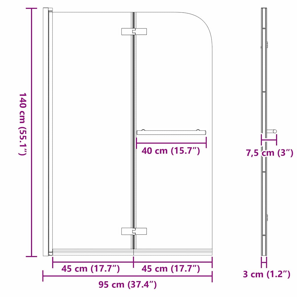 Enclosure de Chuveiro Ouro 95 x 140 cm Vidro ESG e Alumínio