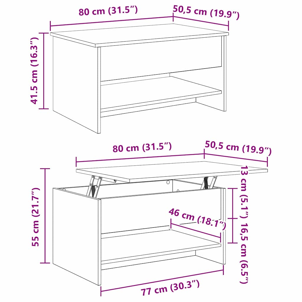 Mesa de centro carvalho artisiano 80 x 50.5 x 41.5 cm