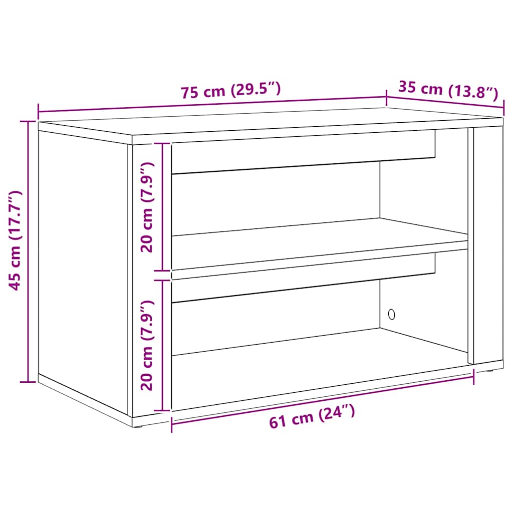 Rack de Sapatos com prateleira Madeira antiga 75 x 35 x 45 cm