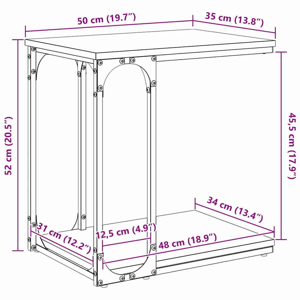 Mesa Lateral Madeira antiga 50 x 35 x 52 cm Madeira processada